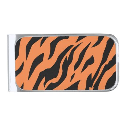 tiger pattern print silver finish money clip