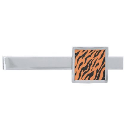 tiger pattern print silver finish tie bar