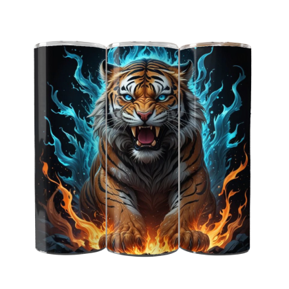 fierce tiger with blue & orange flames 20oz