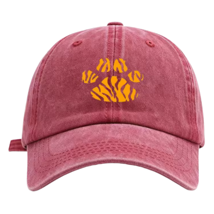 red vintage tiger stripe paw baseball cap