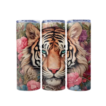 tiger and flowers stainless steel tumbler 20oz