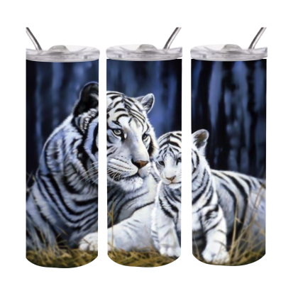 white tiger with cub insulated tumbler 20oz
