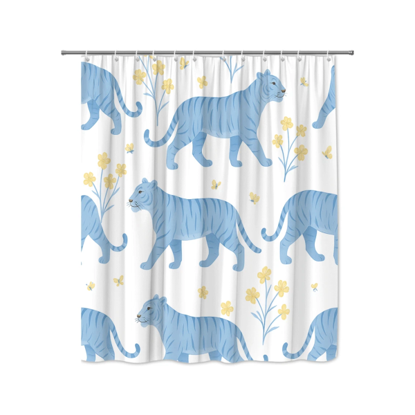blue tiger floral shower curtain (70.8" w x 70.8" l)
