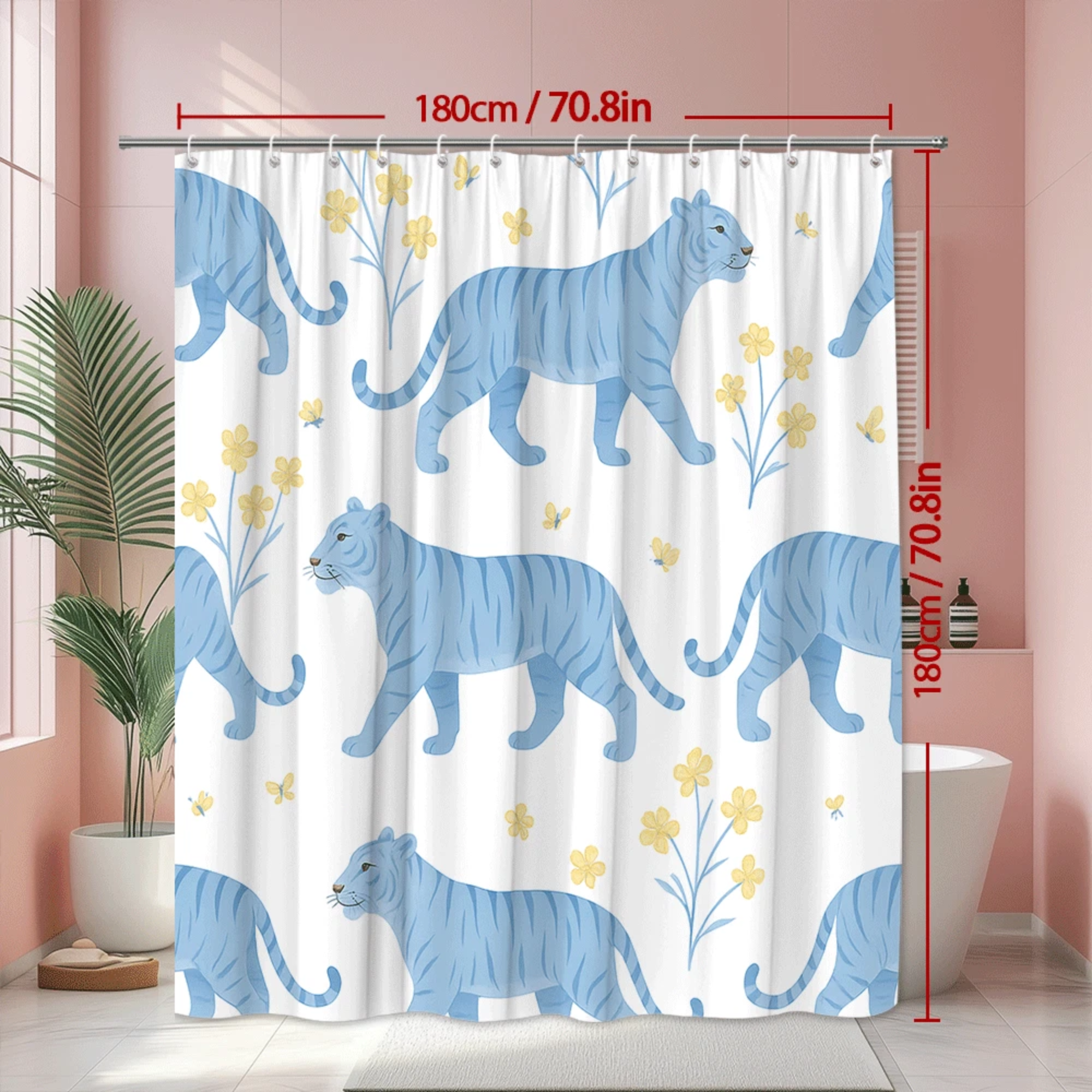 blue tiger floral shower curtain (70.8" w x 70.8" l)