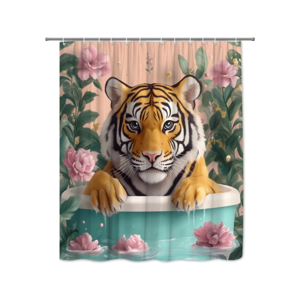 cute floral tiger bath shower curtain (70.8" w x 70.8" l)
