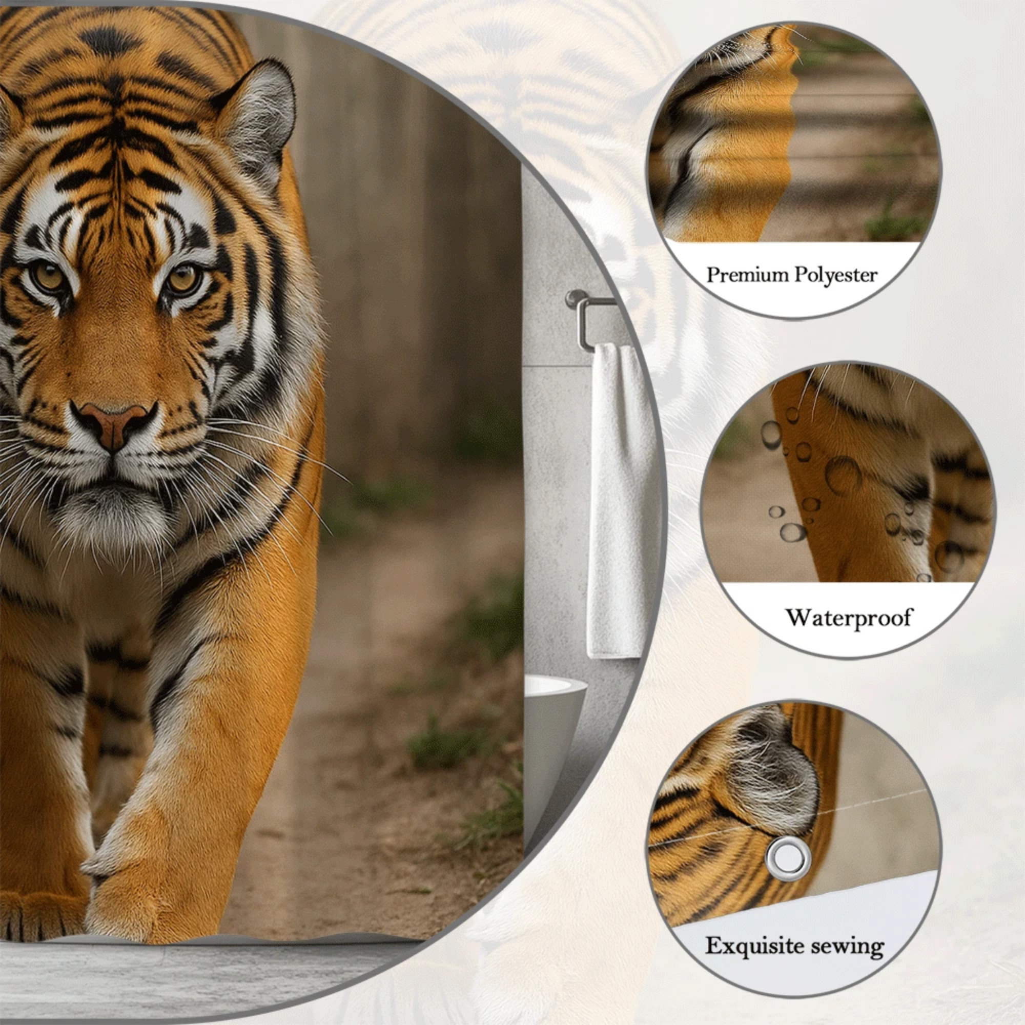 majestic tiger shower curtain (70.8" w x 70.8" l)