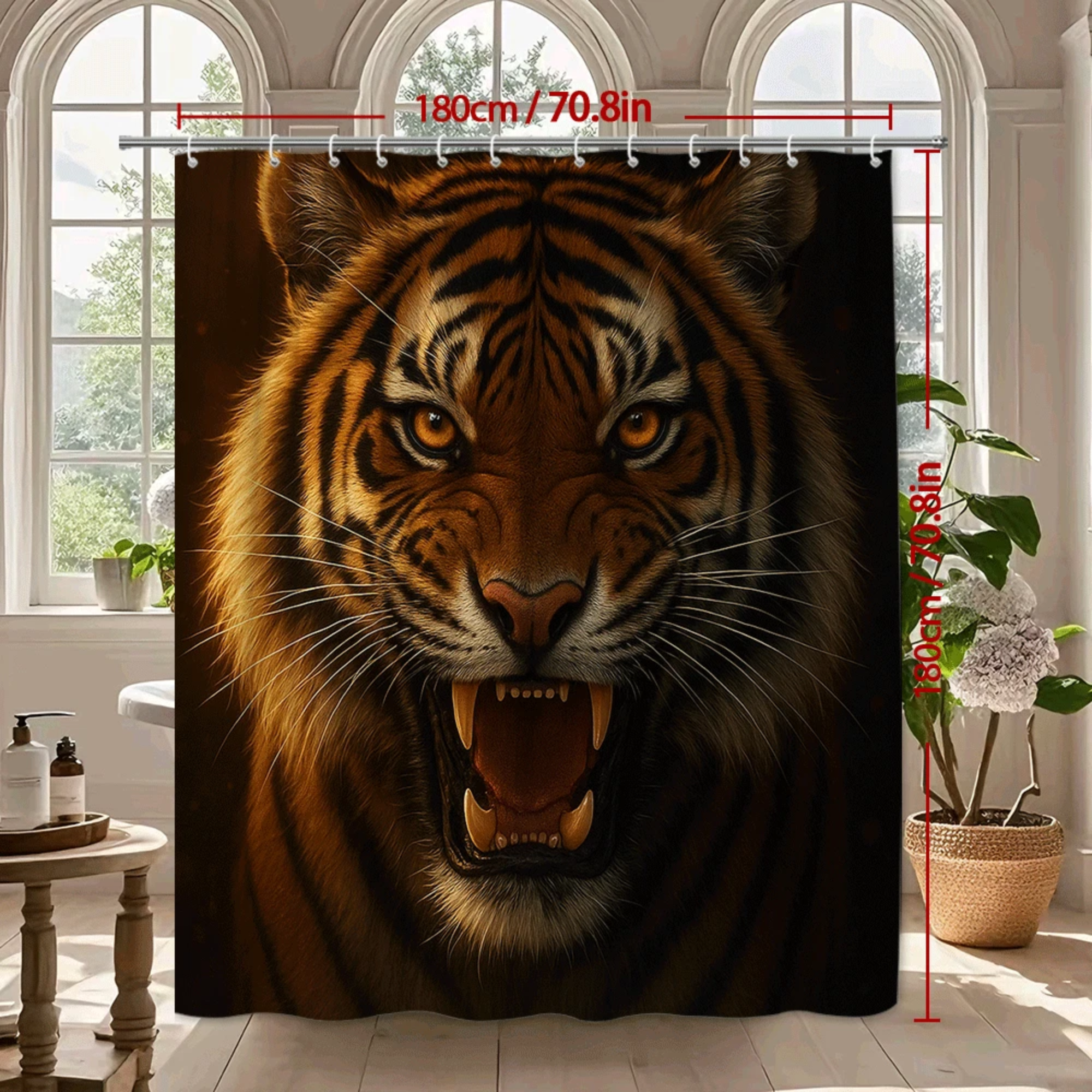 bold roaring tiger shower curtain (70.8" w x 70.8" l)