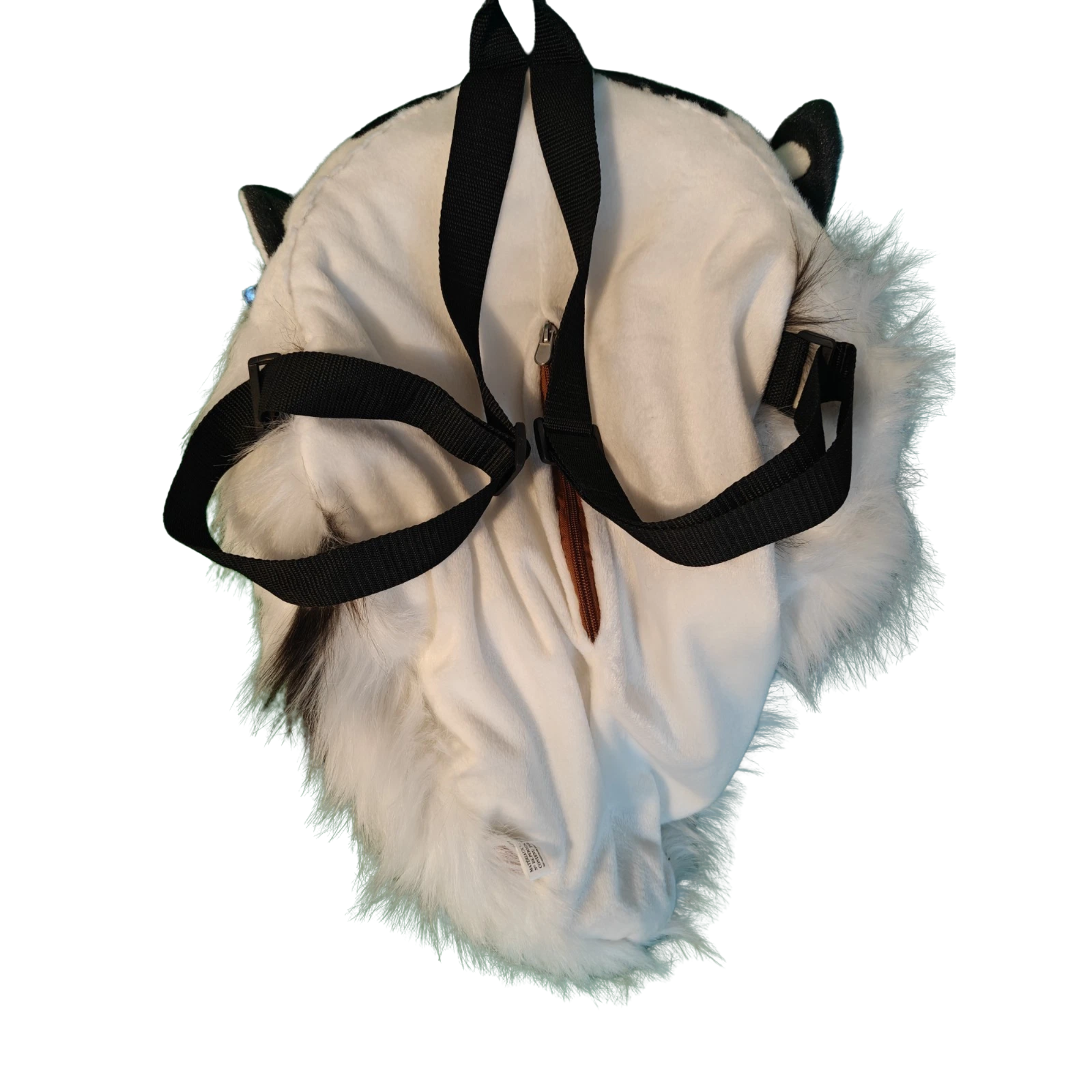 Small White Tiger Head Plush Backpack with Zip - Image 2