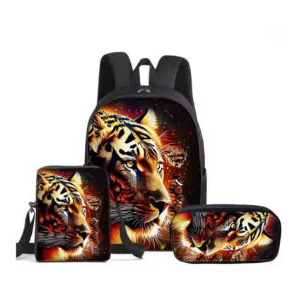 VINKA Tiger Print 3-Piece School Backpack Set