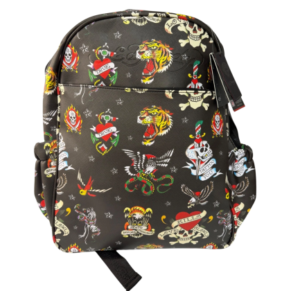 Black Tiger Skull & Eagle Print Backpack