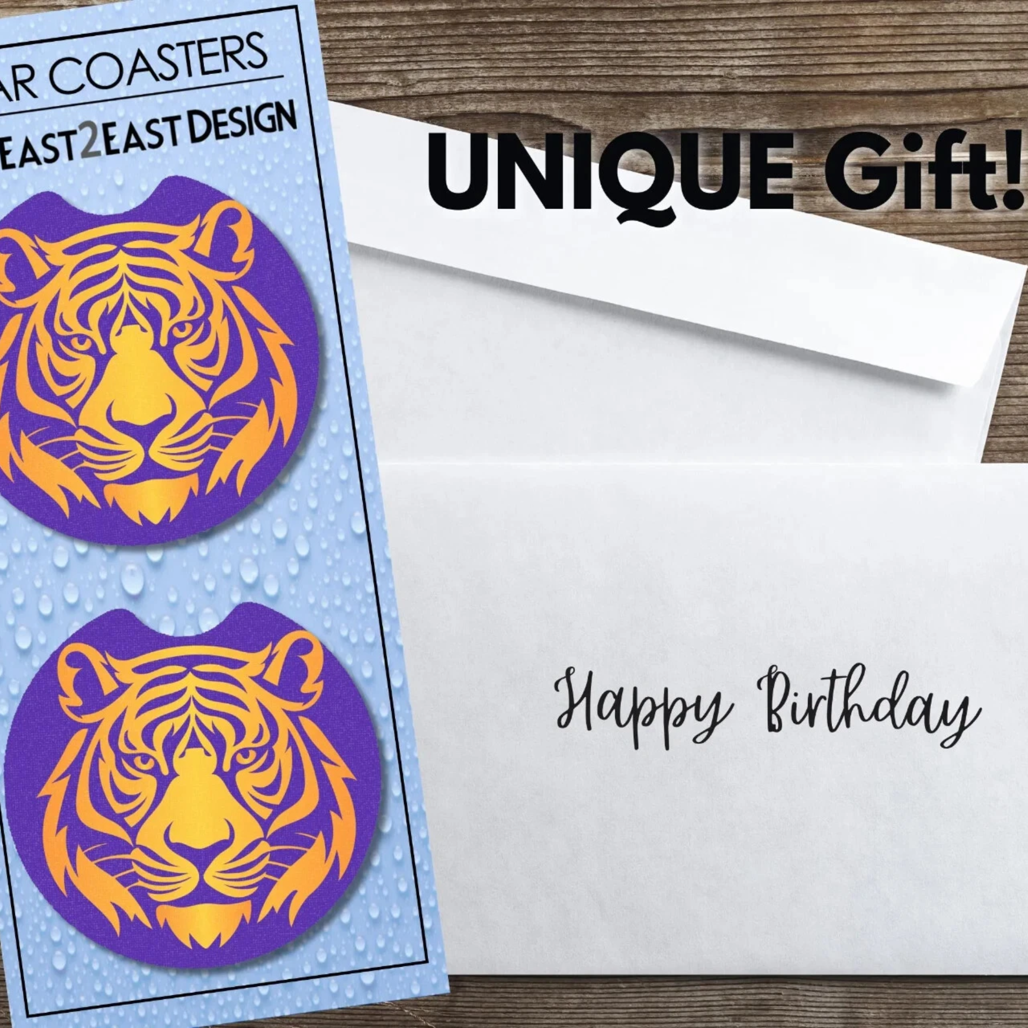 Purple & Gold Tiger Car Coasters - Image 2