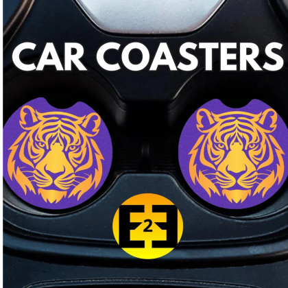 Purple & Gold Tiger Car Coasters