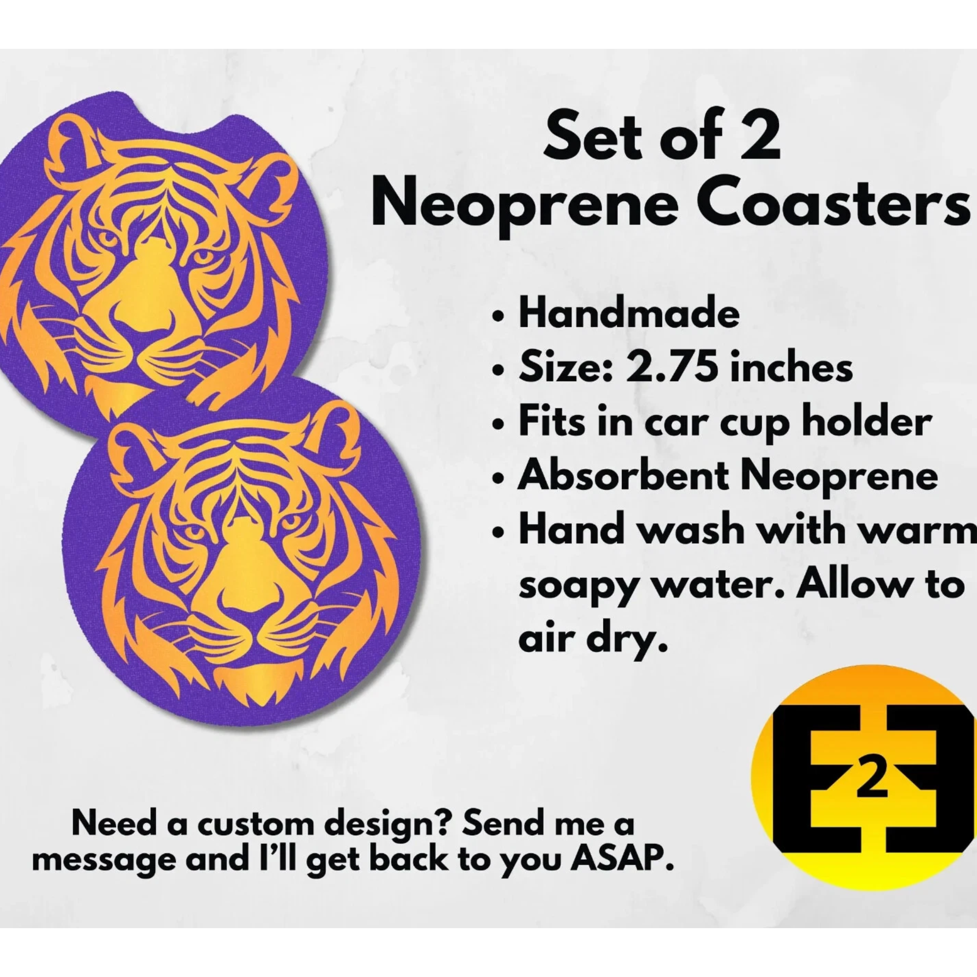 Purple & Gold Tiger Car Coasters - Image 3