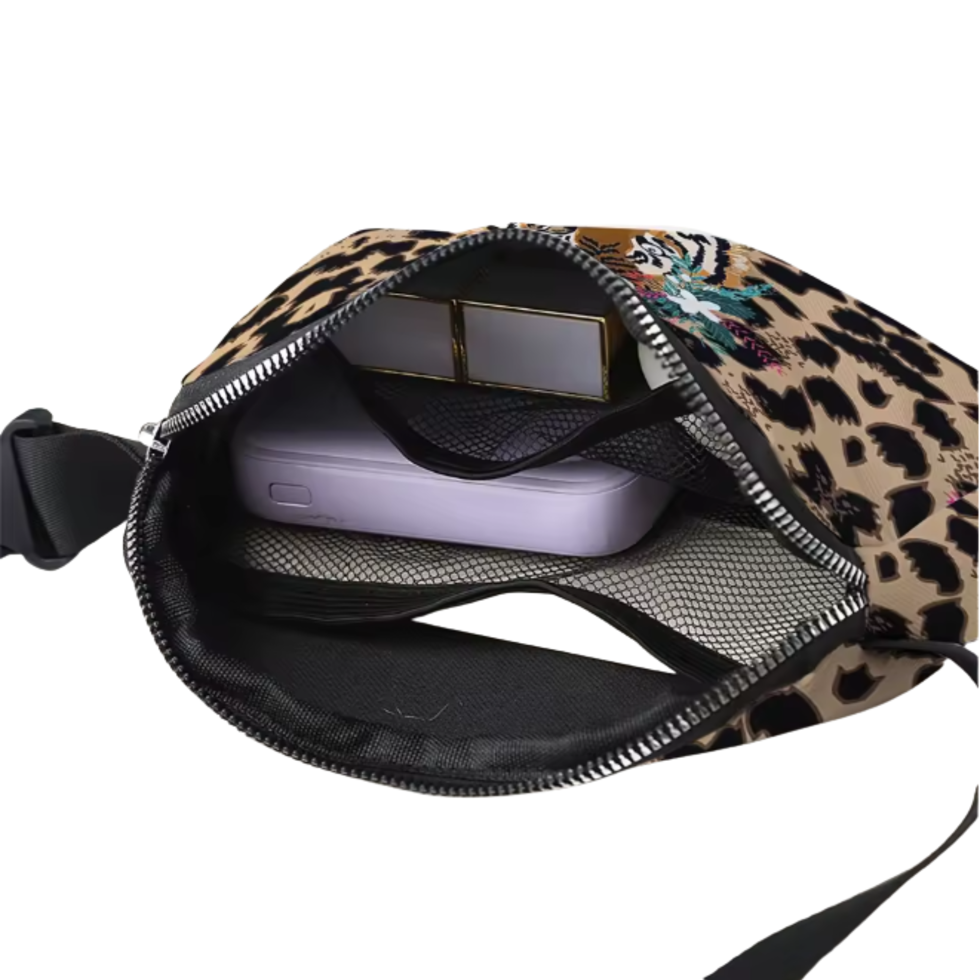 Tiger Print Adjustable Waist Bag with 2 Zipper Pockets - Image 2