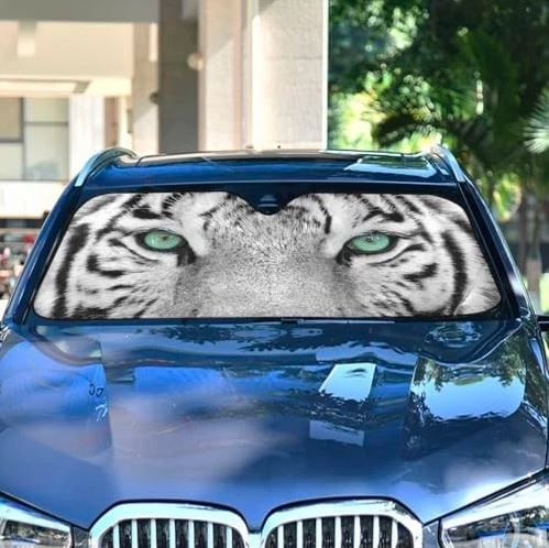 White Tiger Animal Print Car Windshield Sun Shade - Image 2