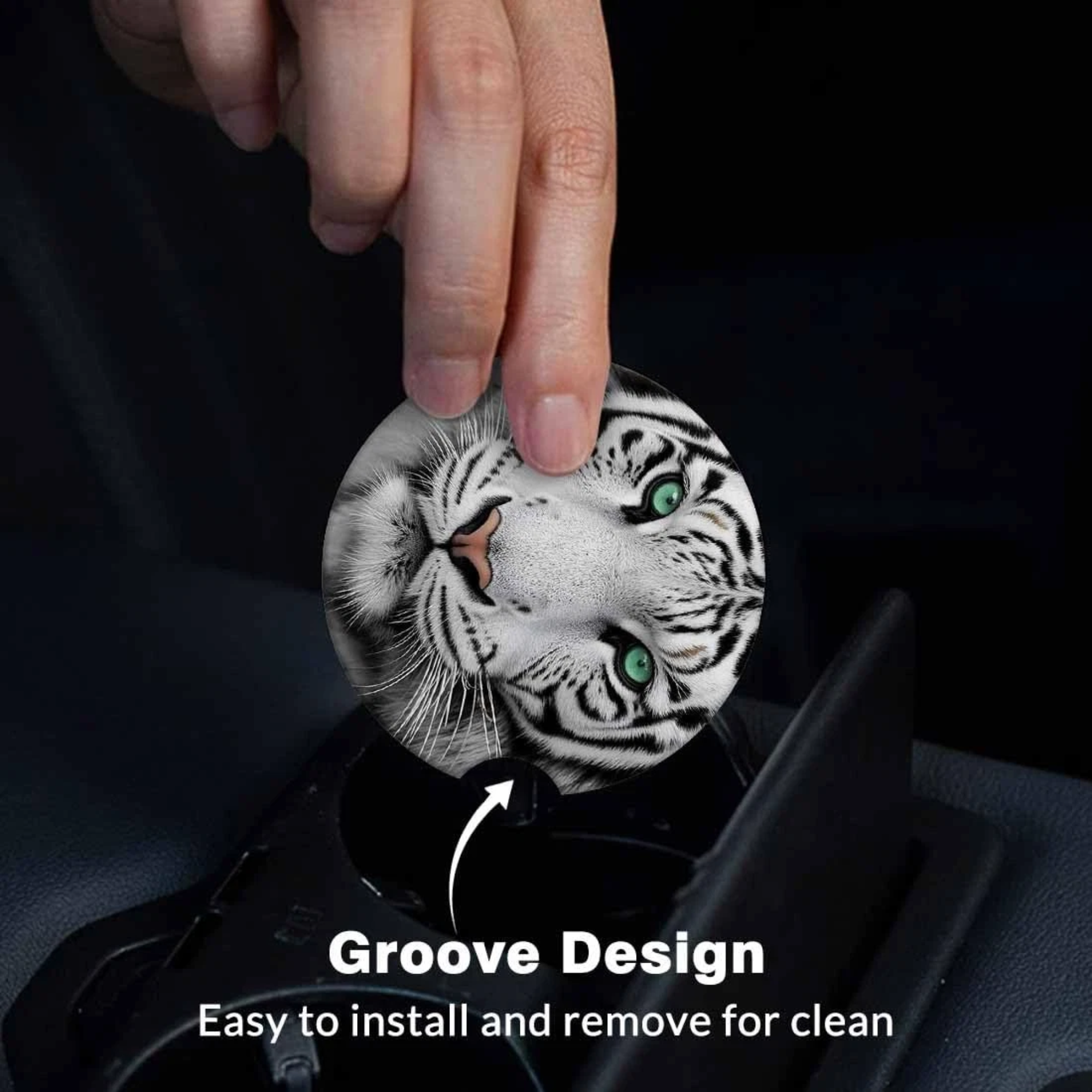 White Tiger Car Cup Holder Coaster (2 ct) - Image 3