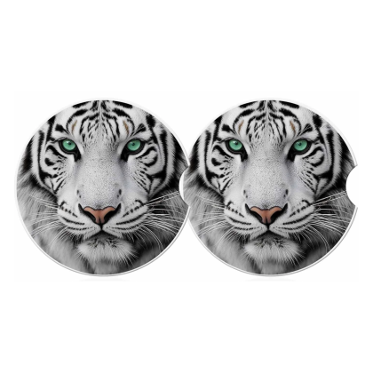 White Tiger Car Cup Holder Coaster (2 ct)