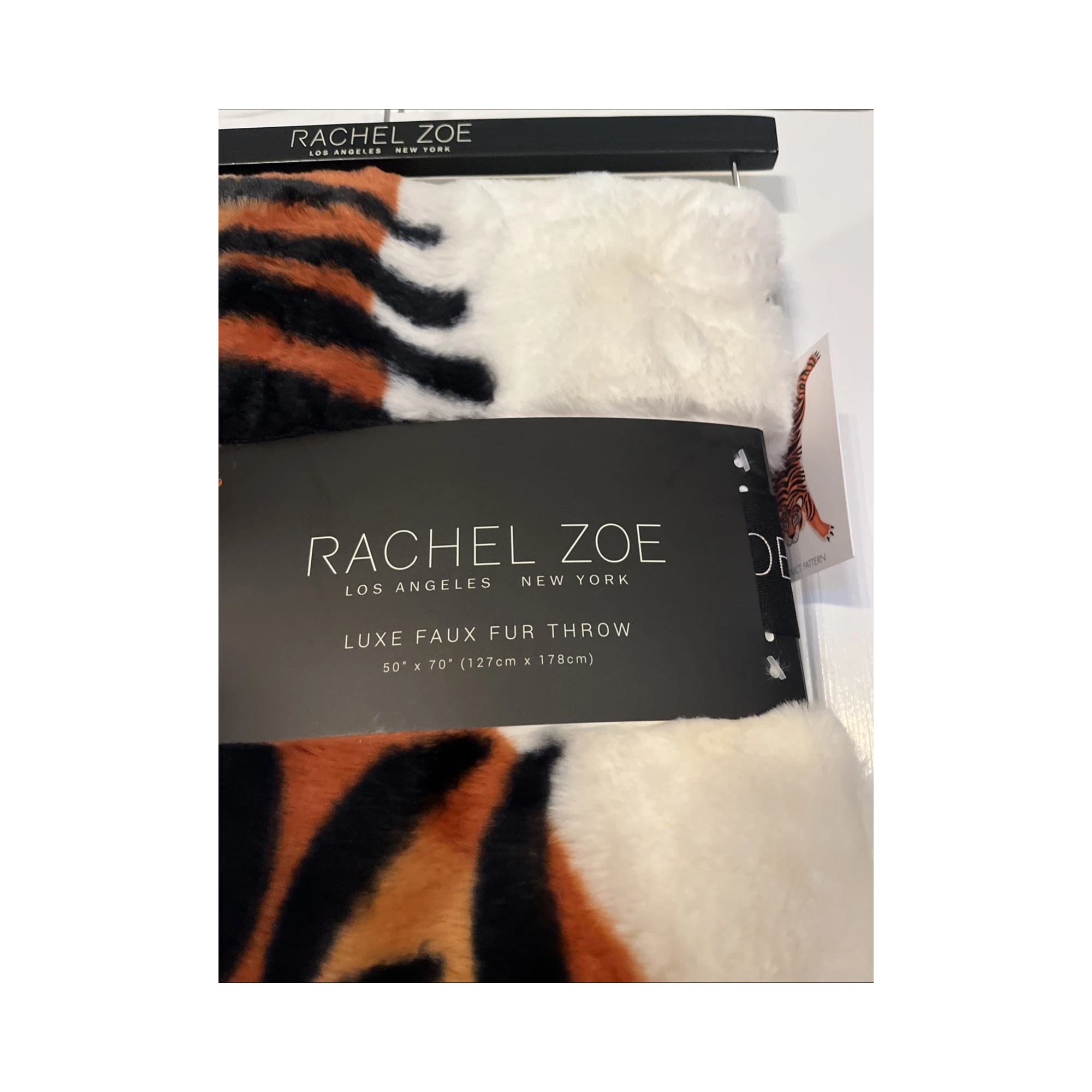 Tiger Print Ivory Faux Fur Throw Blanket - Image 2