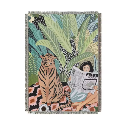 Tiger Newspaper Print Throw Blanket