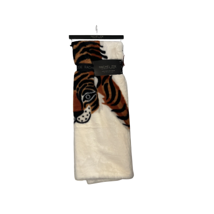 Tiger Print Ivory Faux Fur Throw Blanket