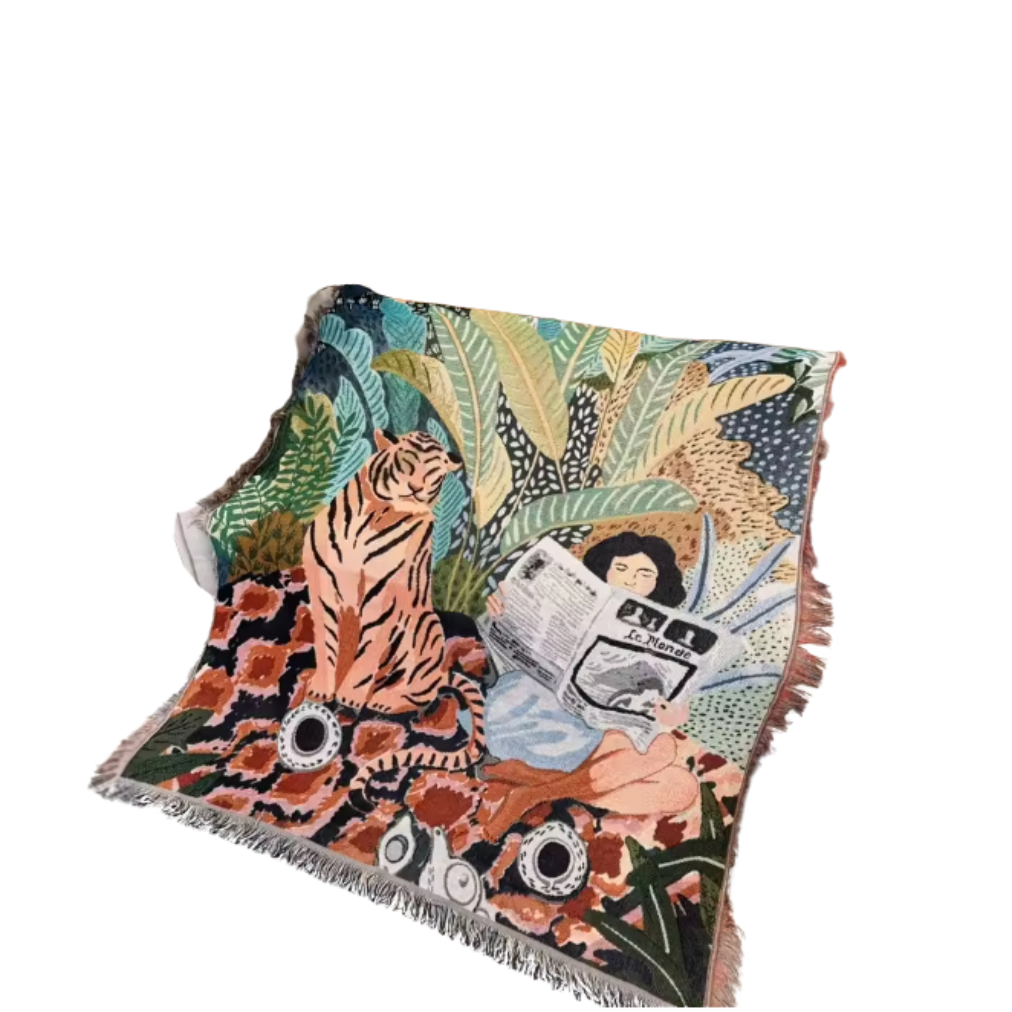 Tiger Newspaper Print Throw Blanket - Image 2